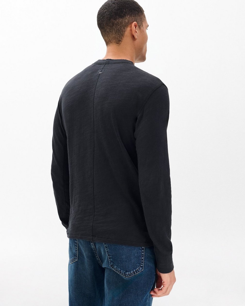 Classic Long-Sleeve Crewneck Henley in Black - Image 6