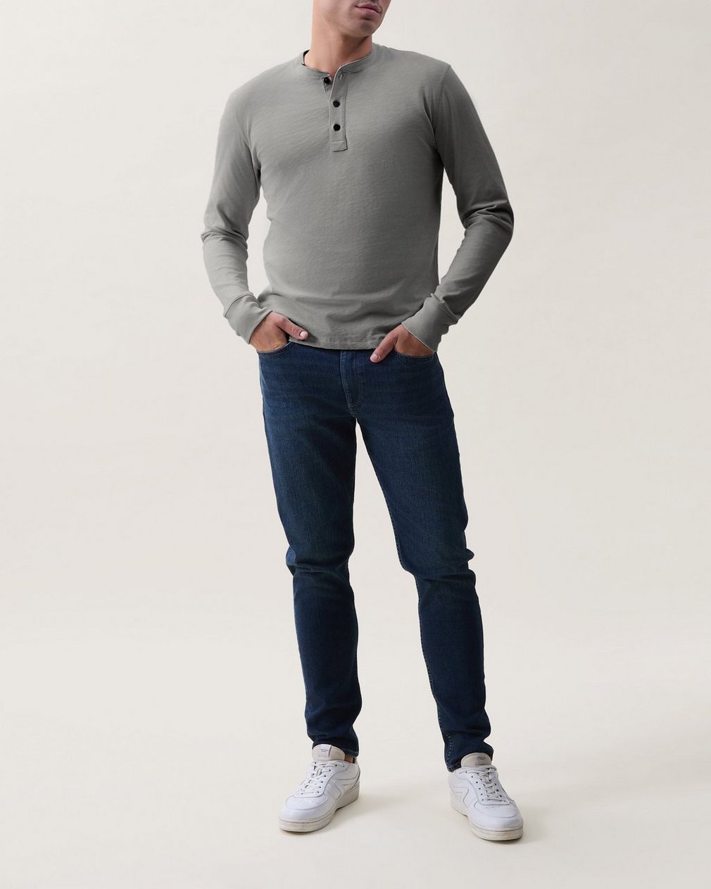 Classic Slub Cotton Long-Sleeve Henley Natural Grey