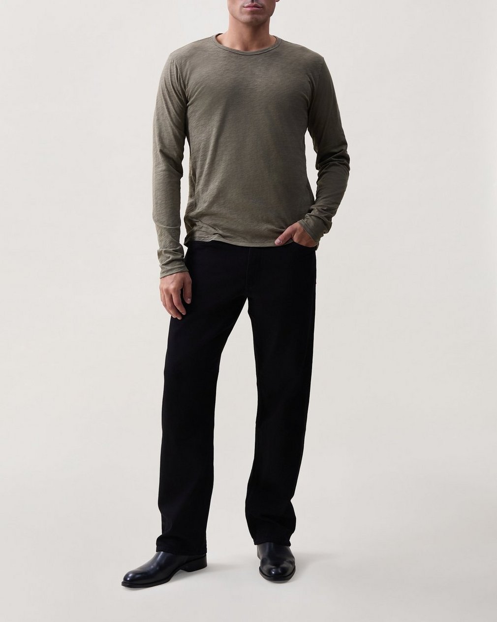 Classic Slub Cotton Long-Sleeve T Shirt Olive