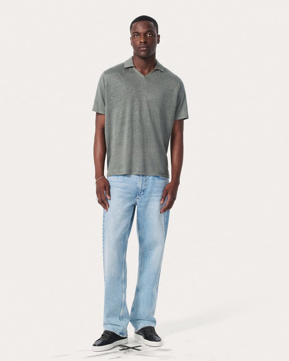 Linen Johnny Collar Polo Pavement - Image 3