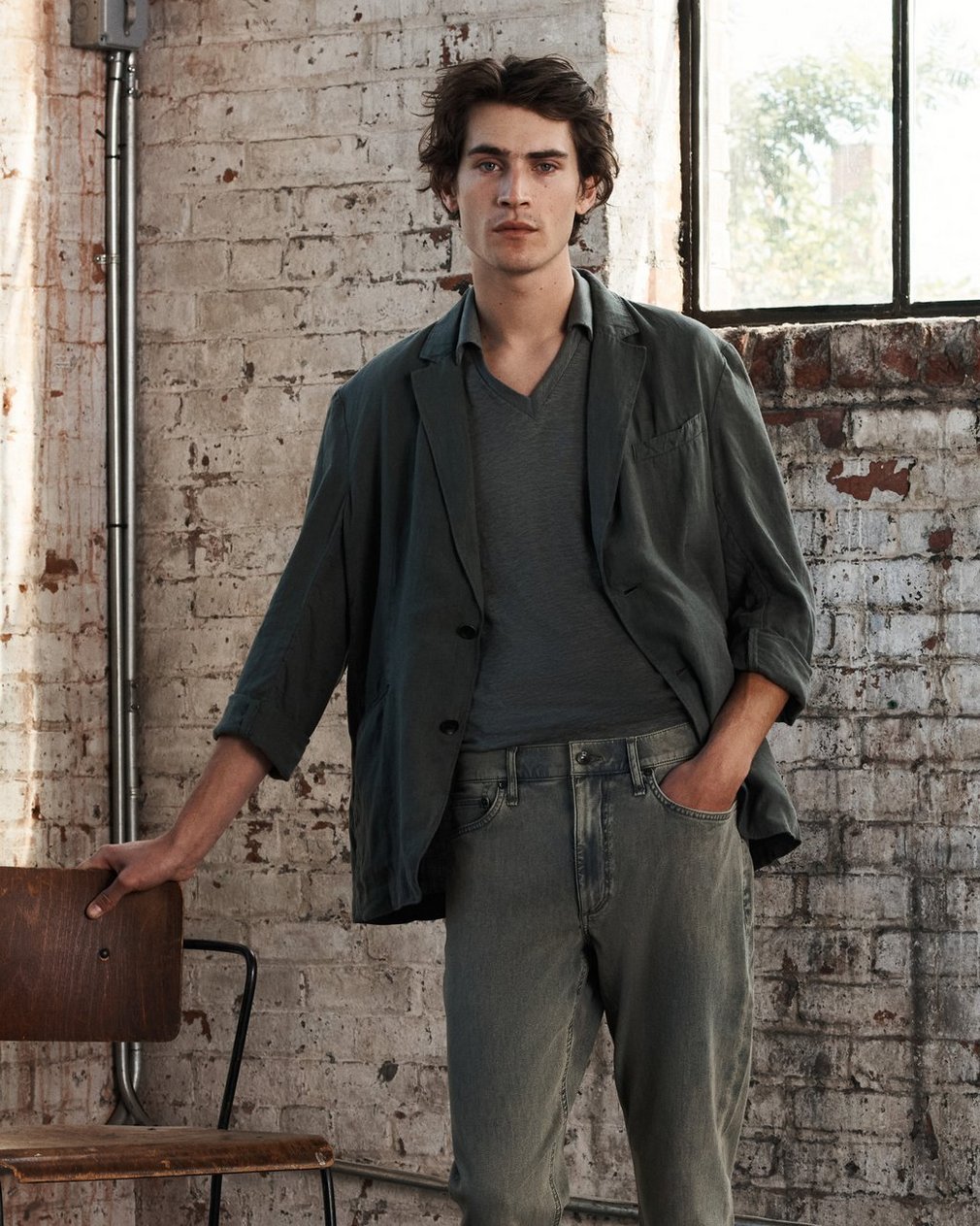 Linen Johnny Collar Polo Pavement - Image 7