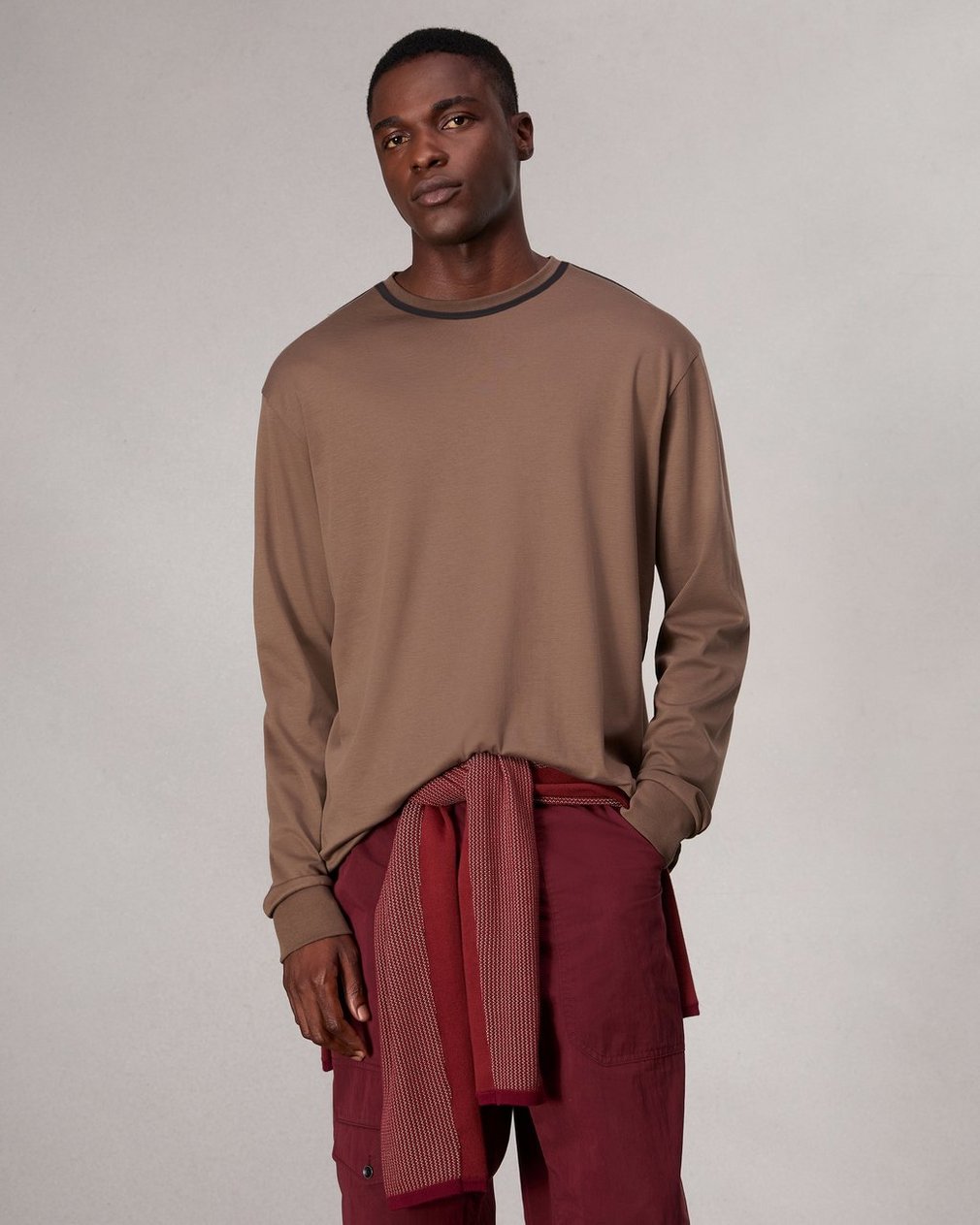Relaxed Fit Contrast-Trim Cotton T Shirt Brown