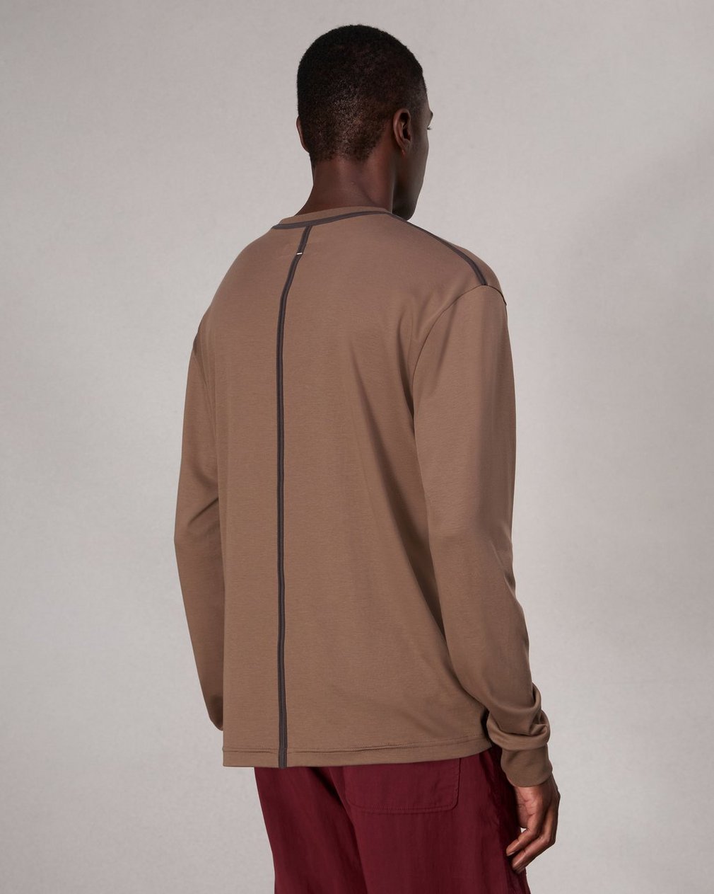 Relaxed Fit Contrast-Trim Cotton T Shirt Brown - Image 3