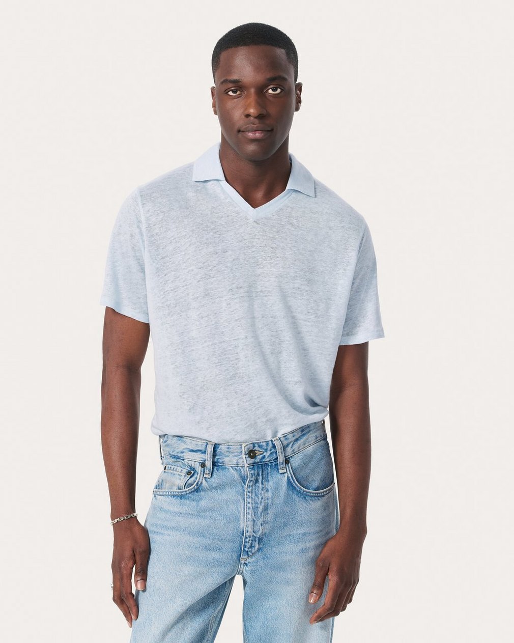 Linen Johnny Collar Polo Arctic - Image 2