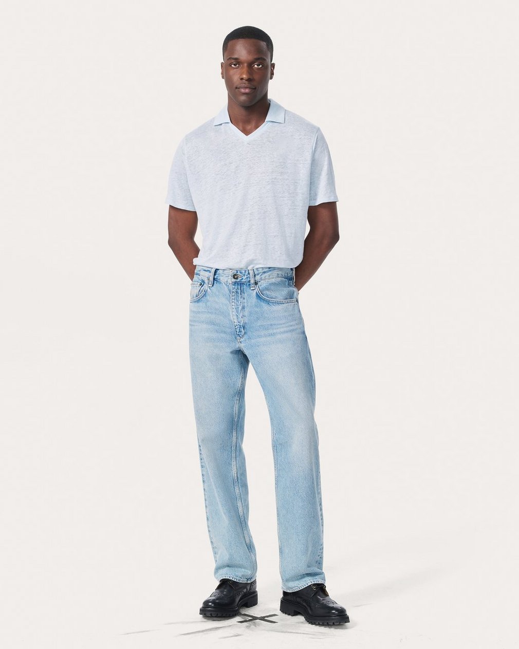 Linen Johnny Collar Polo Arctic - Image 3