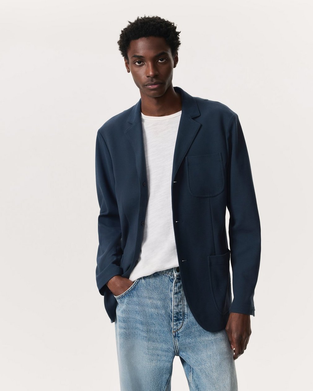 Achilles Italian Cotton-Blend Knit Blazer Ink Blue