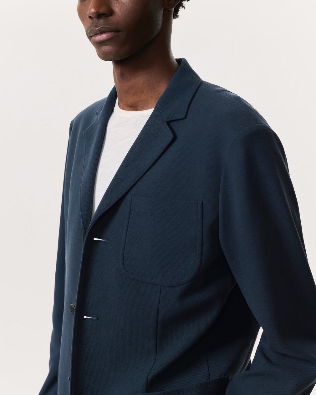 Achilles Italian Cotton-Blend Knit Blazer Ink Blue - Image 3