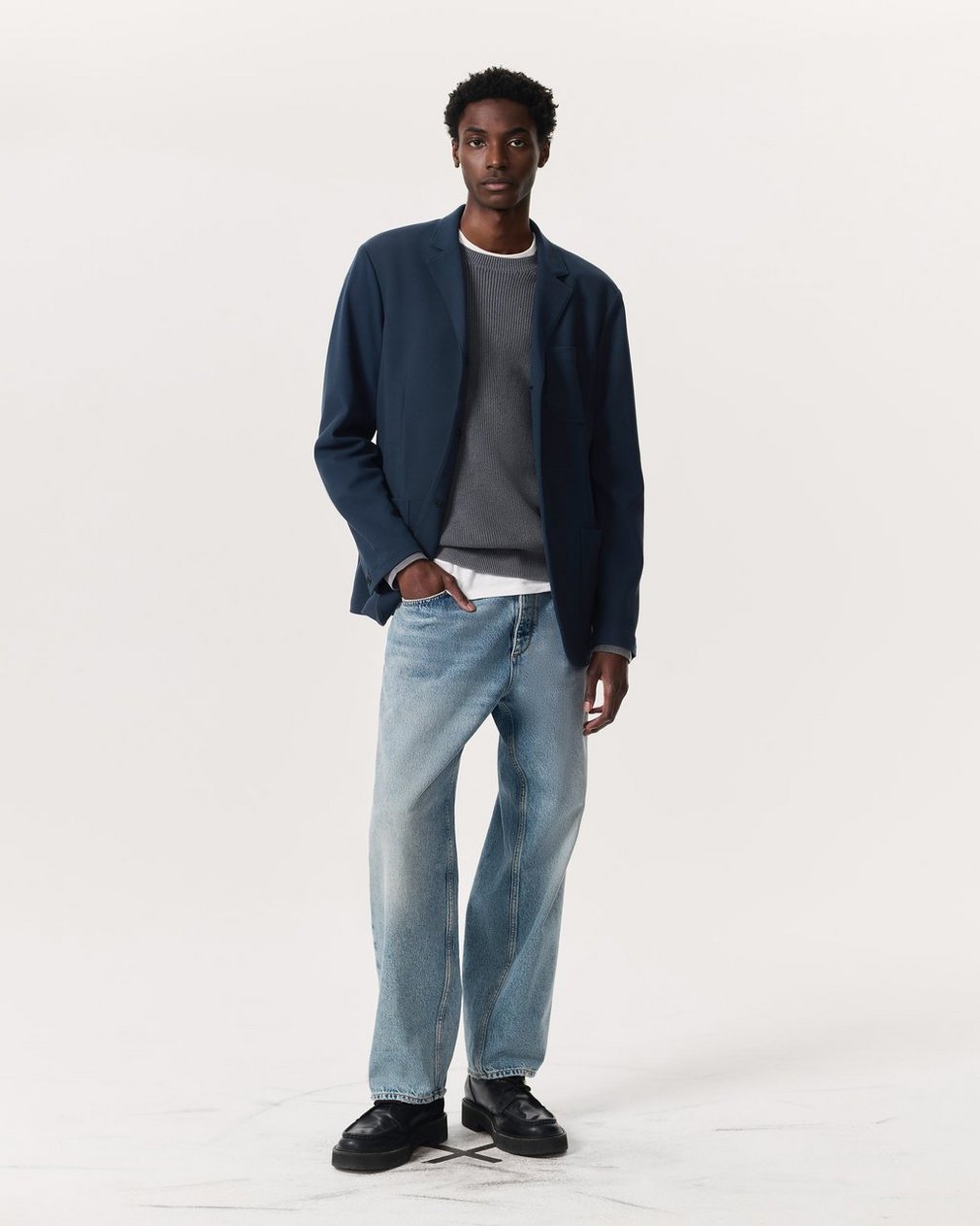 Achilles Italian Cotton-Blend Knit Blazer Ink Blue - Image 4