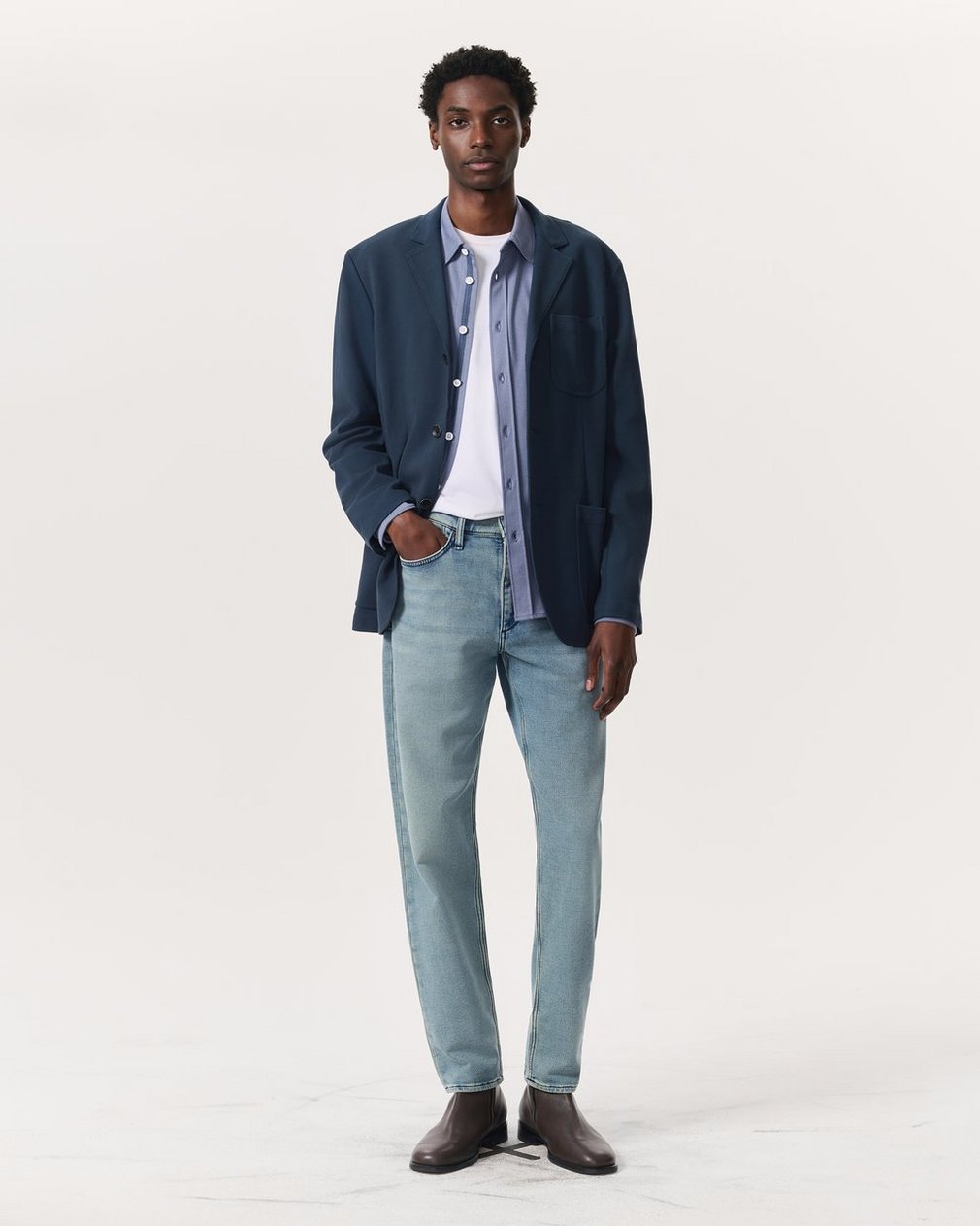 Achilles Italian Cotton-Blend Knit Blazer Ink Blue - Image 7