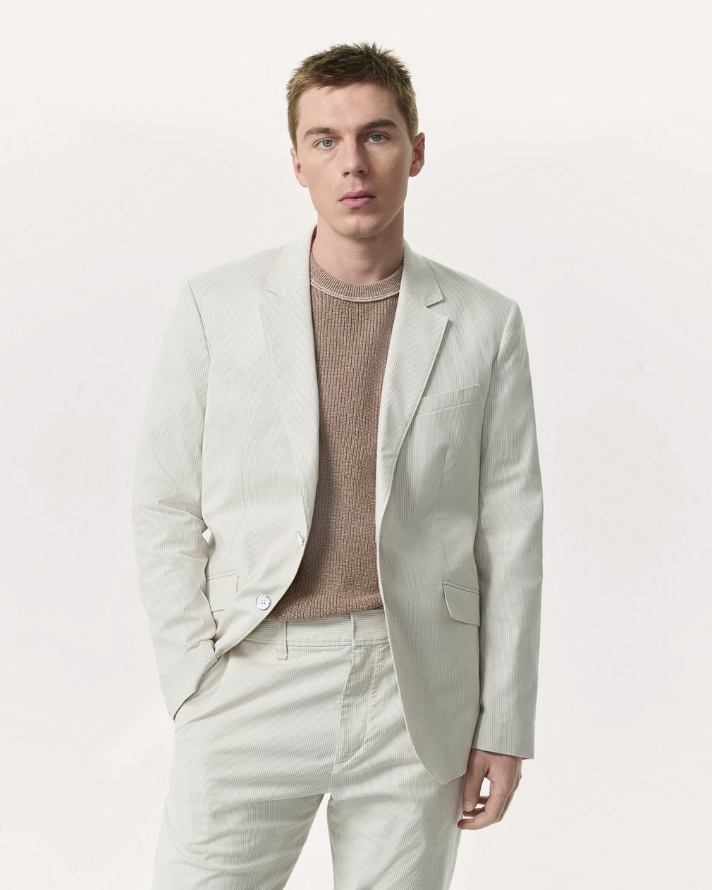 Butler Striped Stretch Cotton Blazer Grey Stripe