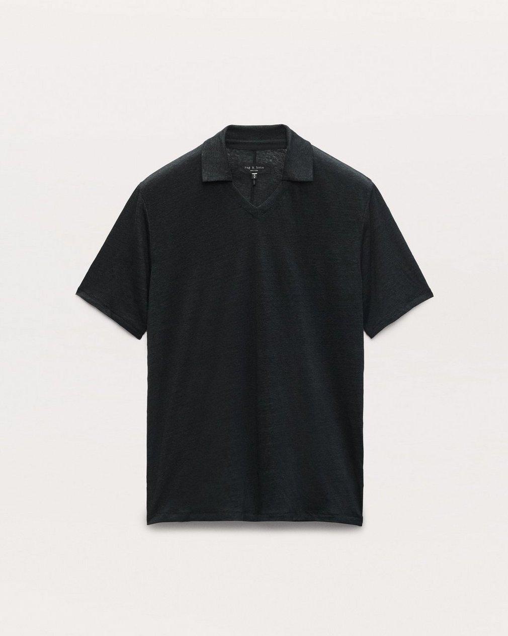 Linen Johnny Collar Polo Black - Image 2