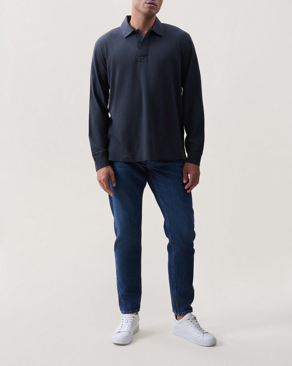 Tomas Washed Cotton Rugby Polo Black