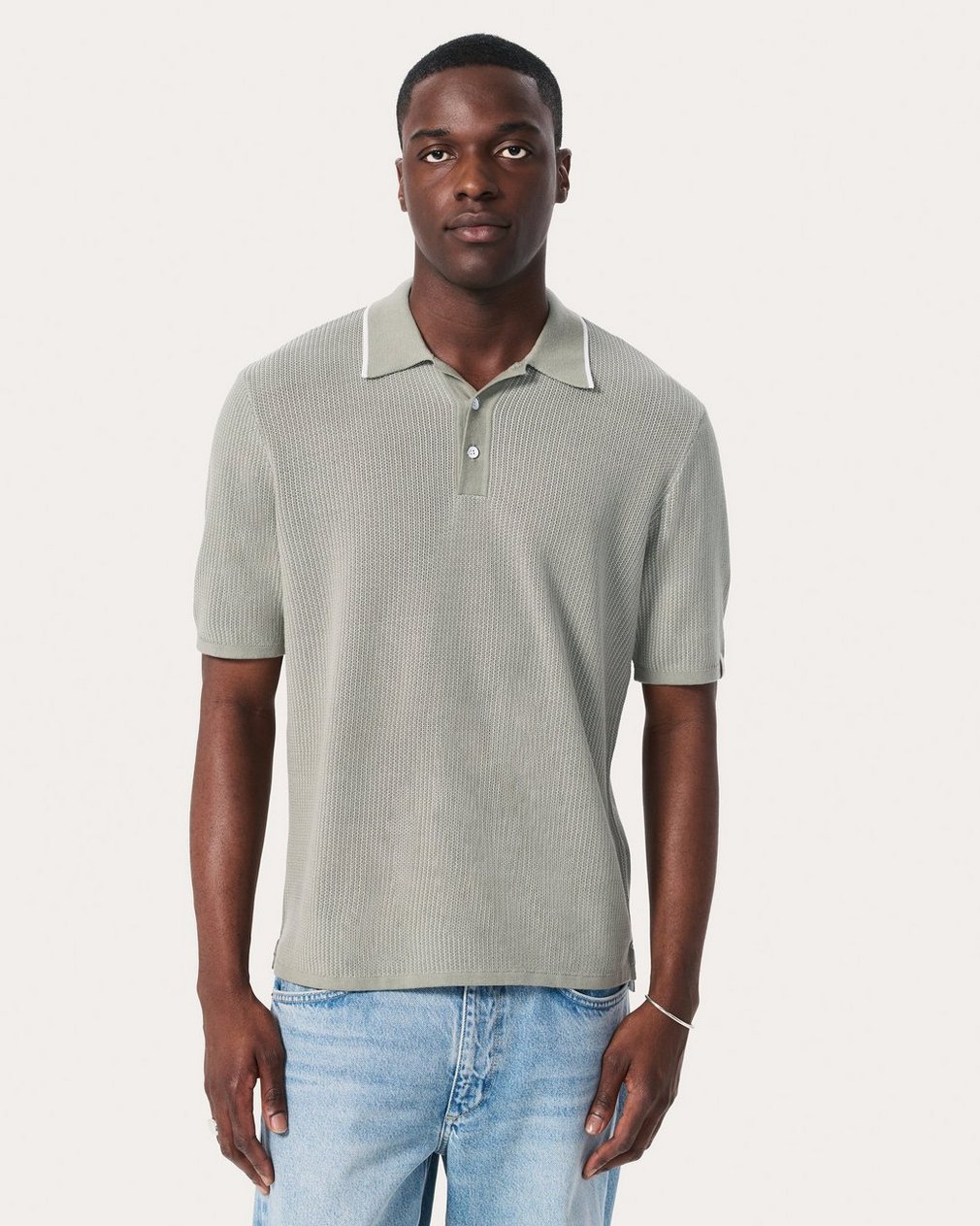 Harvey Knit Polo Shirt Leaf Grey - Image 2