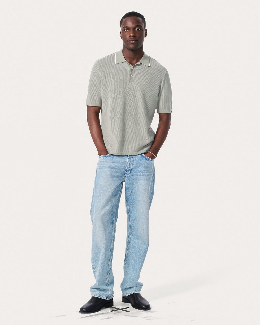 Harvey Knit Polo Shirt Leaf Grey - Image 3
