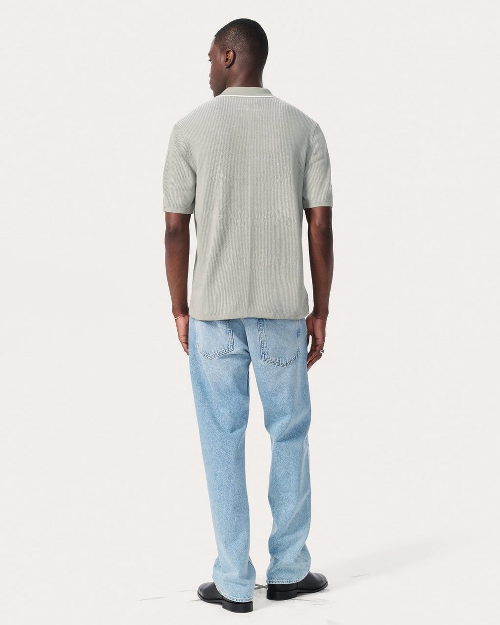 Harvey Knit Polo Shirt Leaf Grey - Image 6