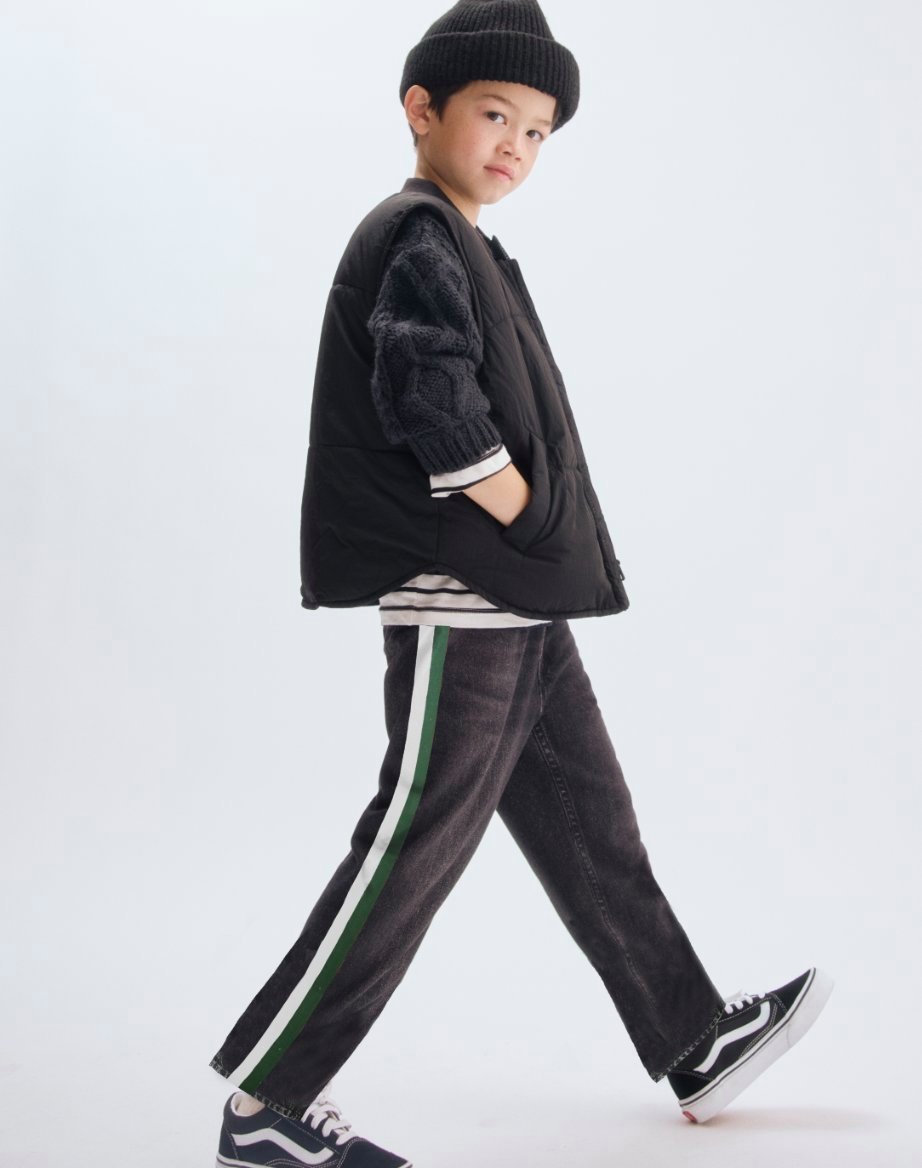 Mini Miramar Track Pants Washed Black with Green & White Stripe