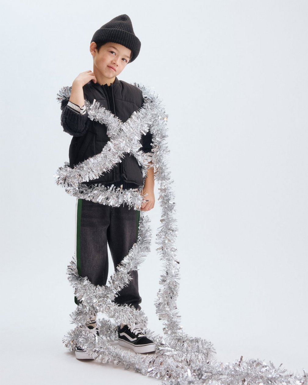Mini Miramar Track Pants Washed Black with Green & White Stripe - Image 2