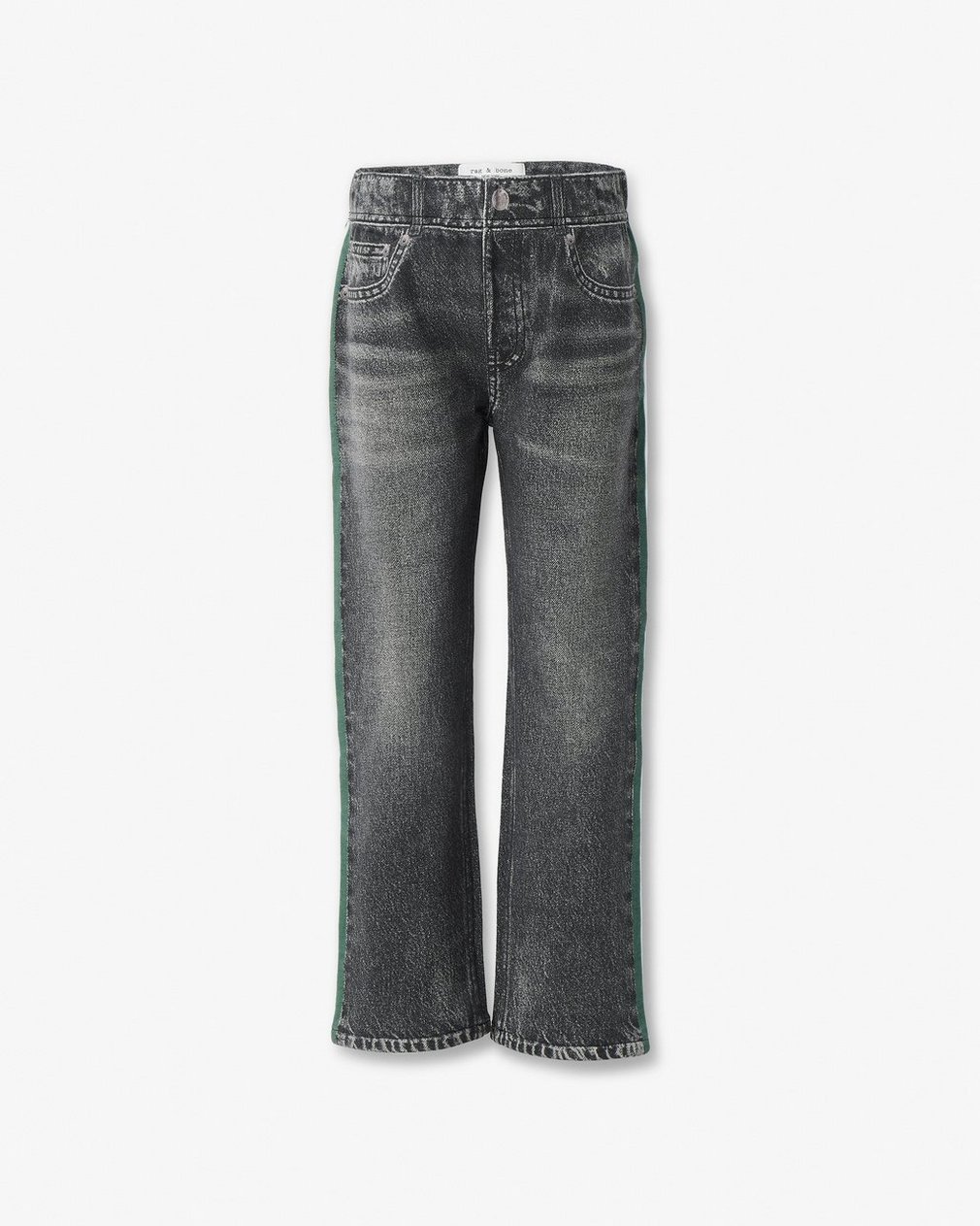 Mini Miramar Track Pants Washed Black with Green & White Stripe - Image 3